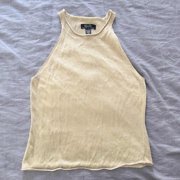 Identity Tops - Identity by Lord and Taylor Sleeveless Ribbed Halter Tank Top in Gold